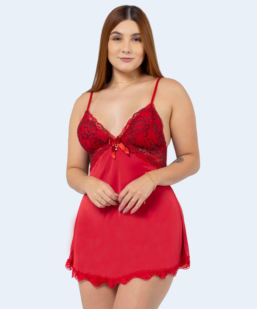 Camisola de Liganete com Renda Bicolor sem Bojo - SANTA PASSION NOITE